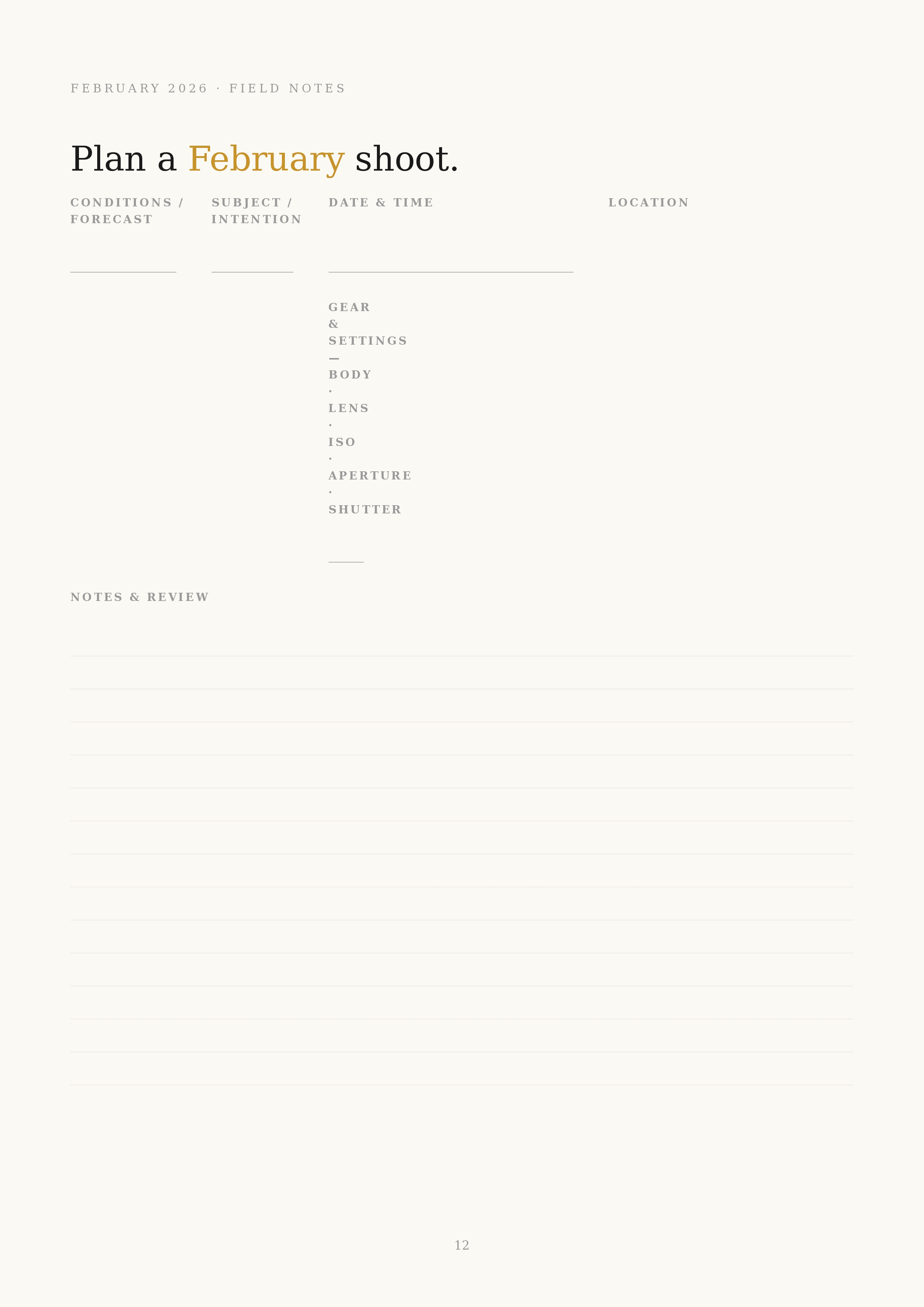 Shoot planner and log template preview